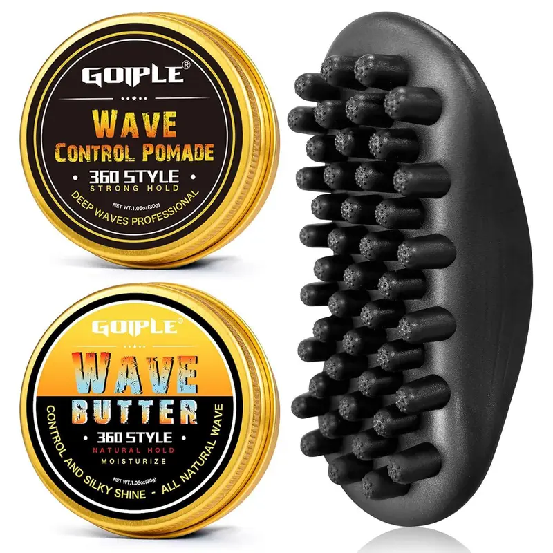 Goiple Plastic Wave Pomade Afro Curl Defining Brush - Soft Nylon Bristles, Ergonomic Grip, Quick Twist Technology, Oil-Free Water-Based Pomade, Defines & Enhances Natural Pattern, Easy to Clean Male Hair Styling Tool