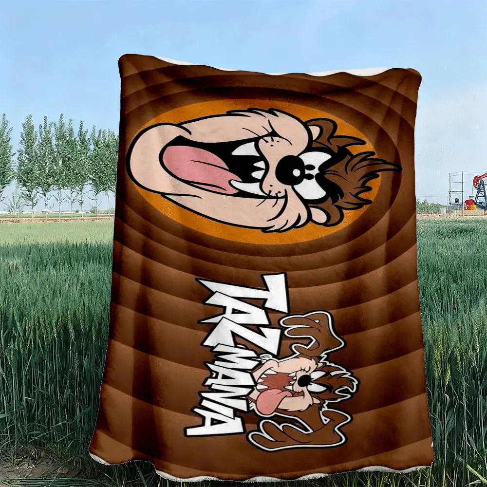 Tasmanian Devil Digital Print Flannel Blanket - 100% Microfiber Poly, Glam, Wrinkle Resistant, Breathable, Modern Design, Machine Washable, Multi-Size, Suitable for Beds & Camps, Sofas, Year-Round Use