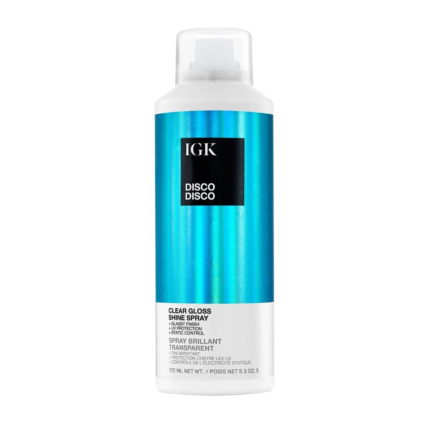 IGK DISCO DISCO Clear Gloss Finishing Hair Spray | Moisturizes, Adds Shine & Enhances Color | No Greasy Residue + Color Protection | 172ml | 5.3 oz