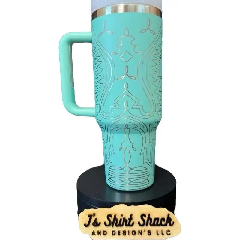 BootStitch Country Look Engraved 40 oz Tumbler Double Insulated Stainless Steel Full Wrap Drinkware With Lid Straw & Handle