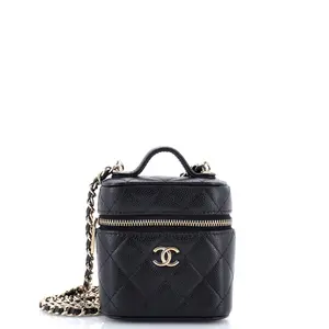 Pre-owned CHANEL material Messenger Bags Handle with Care Vanity Case with Chain Quilted Caviar by Rebag
