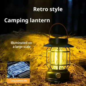 Vintage Solar Camping Lantern - High-Brightness Rechargeable Portable Light with Metal Hook, Flashlight, Ideal for Camping, Emergency Use, Great Mother's Day Gift