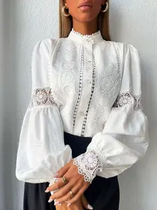 Early Spring French Style New Arrival Long Sleeve Shirt, Blouse Button Lace, Elegant Design for Vacation, Date Night, Office, Commute, Women's Fashion Top