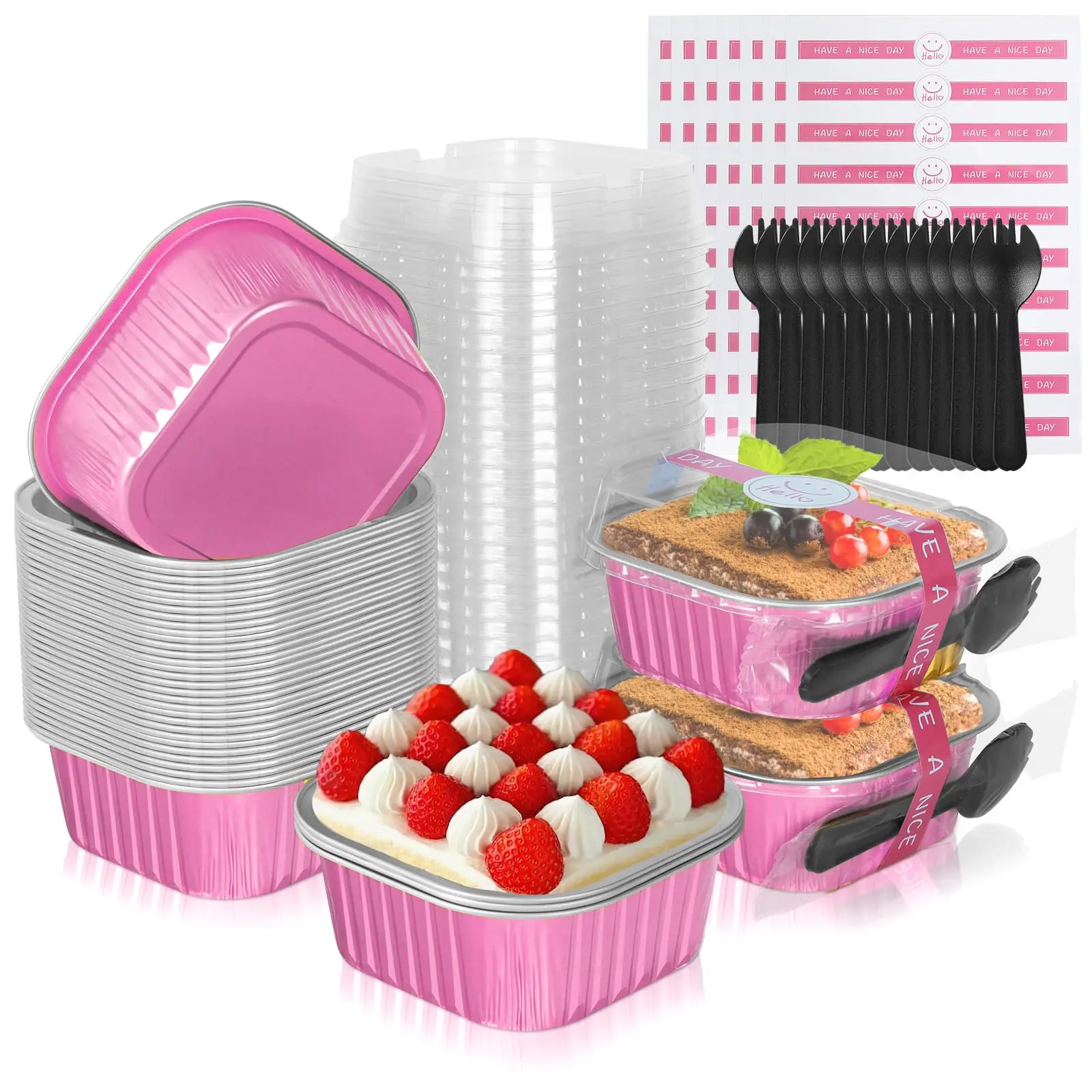 10oz Aluminum Foil Brownie Pans with Lids, 40 Pack Square Cake Pans, Disposable Cupcake Cups Containers,Mini Cake Baking Pans,Large Muffin Tin Holder for Catering Gathering