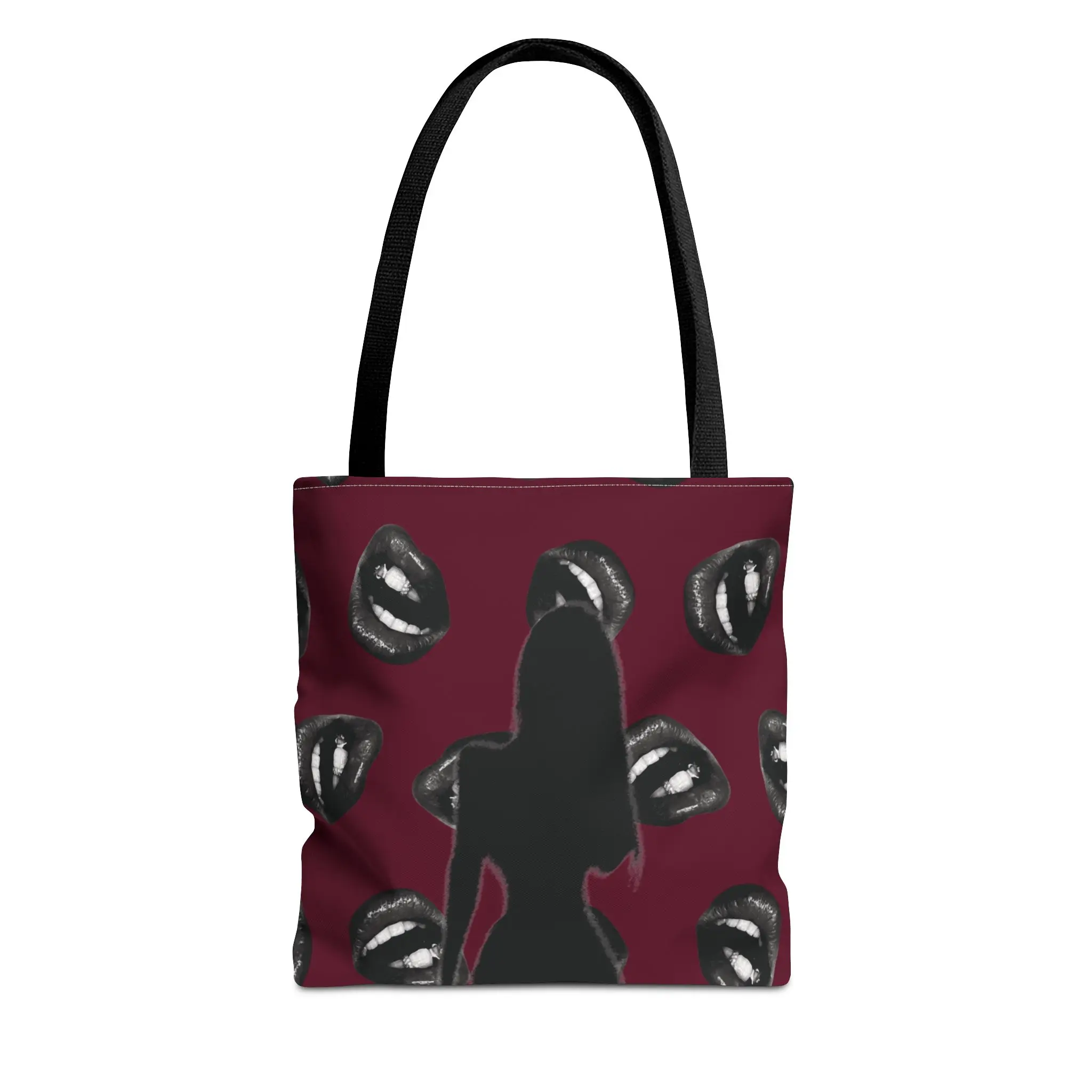Burgundy Lip Print Tote Bag | Dark Feminine Aesthetic Shoulder Bag