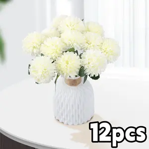 12 pcs Cream Artificial Flower Bouquet - Chrysanthemum Balls and Hydrangeas, Perfect for The Bride's Wedding, Garden Party, Coffee Shop and Living Room Decor, Christmas Decor.