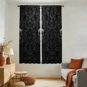 2pcs Dark Floral Skulls Curtains Rod Pocket Design - Room Decoration, Ideal for Bedroom, Living Room, Café - Home Decoration (Not Muti Layer Curtains)​