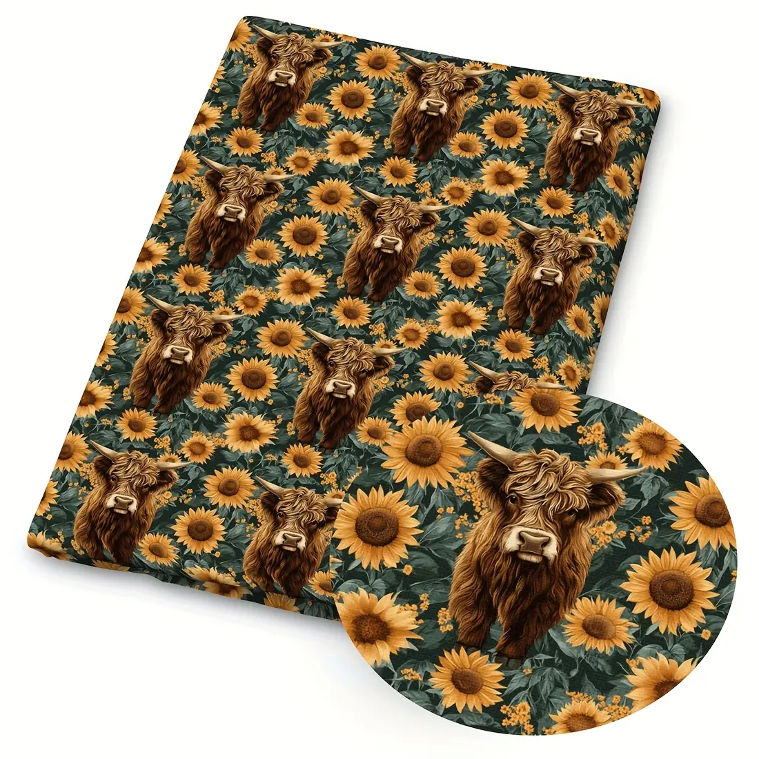 1 piece of Floral Highland Cow Print Fabric - 59 x 19.68 inches (150 x 50 cm) Pre-cut polyester fabric - Suitable for sewing, scrapbooking, tablecloths, and crafts