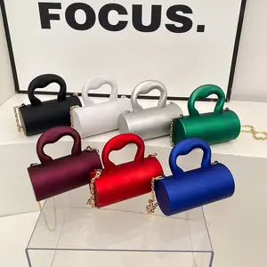 Matte Mini Cylinder Top Handle Crossbody Bag, Chain Shoulder Evening Purse, Stylish Hard Shell Barrel Handbag for Women, Perfect for Party, Date Night, Wedding & Daily Use