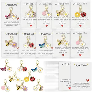 Party Favor Packs 10 Sets Hug Token Pocket Gifts Bulk Inspirational Cards with Mini Cute Charms Positive Hug Keepsake Bag Charm Accessories Emotional Gifts for Friend Family Employee