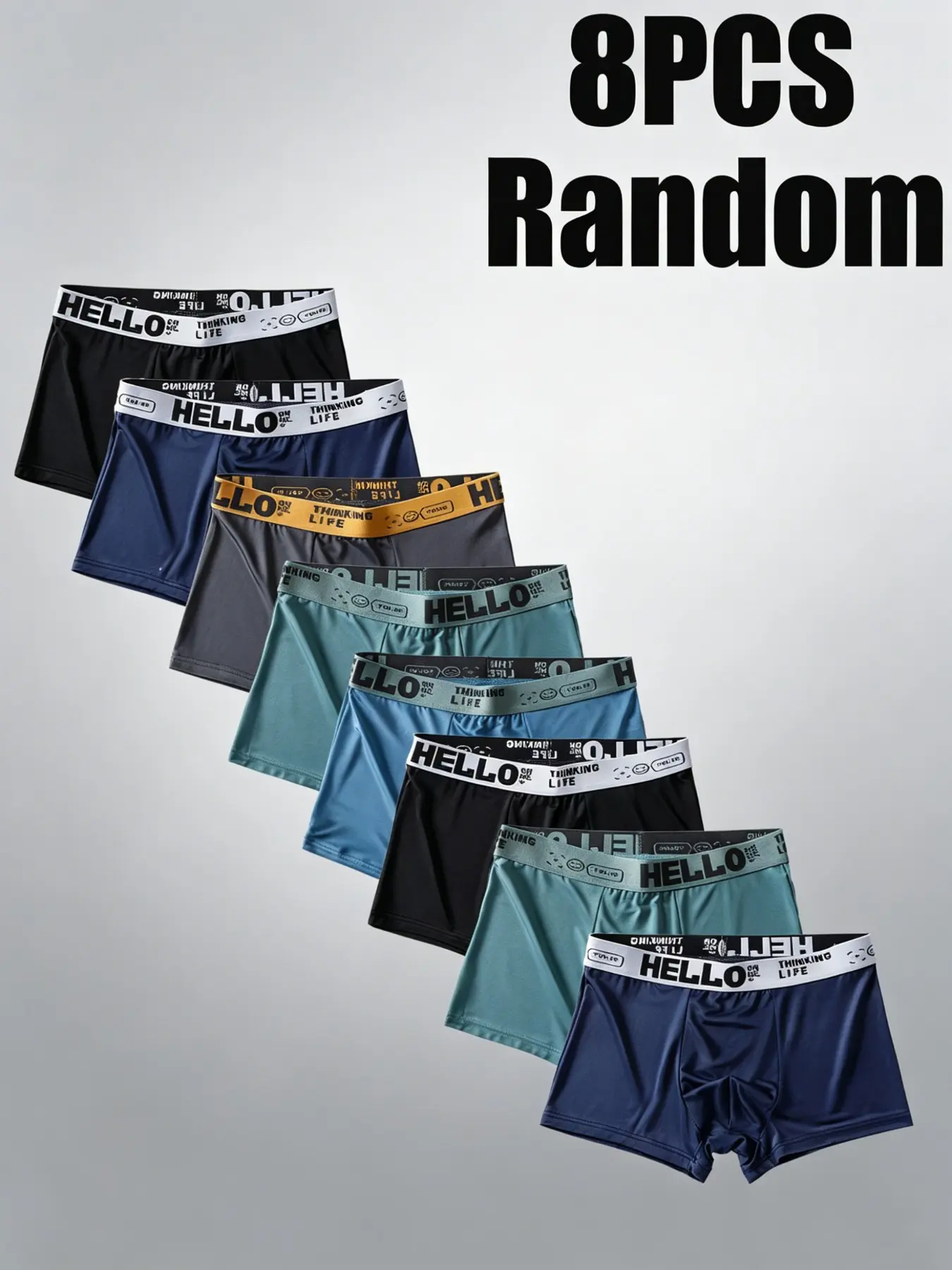 8-Pack Random Men's Casual Breathable Underwear, Ice Silk Letter Waistband, Soft Comfortable Breathable Men's Boxers, Ideal for Daily Wear