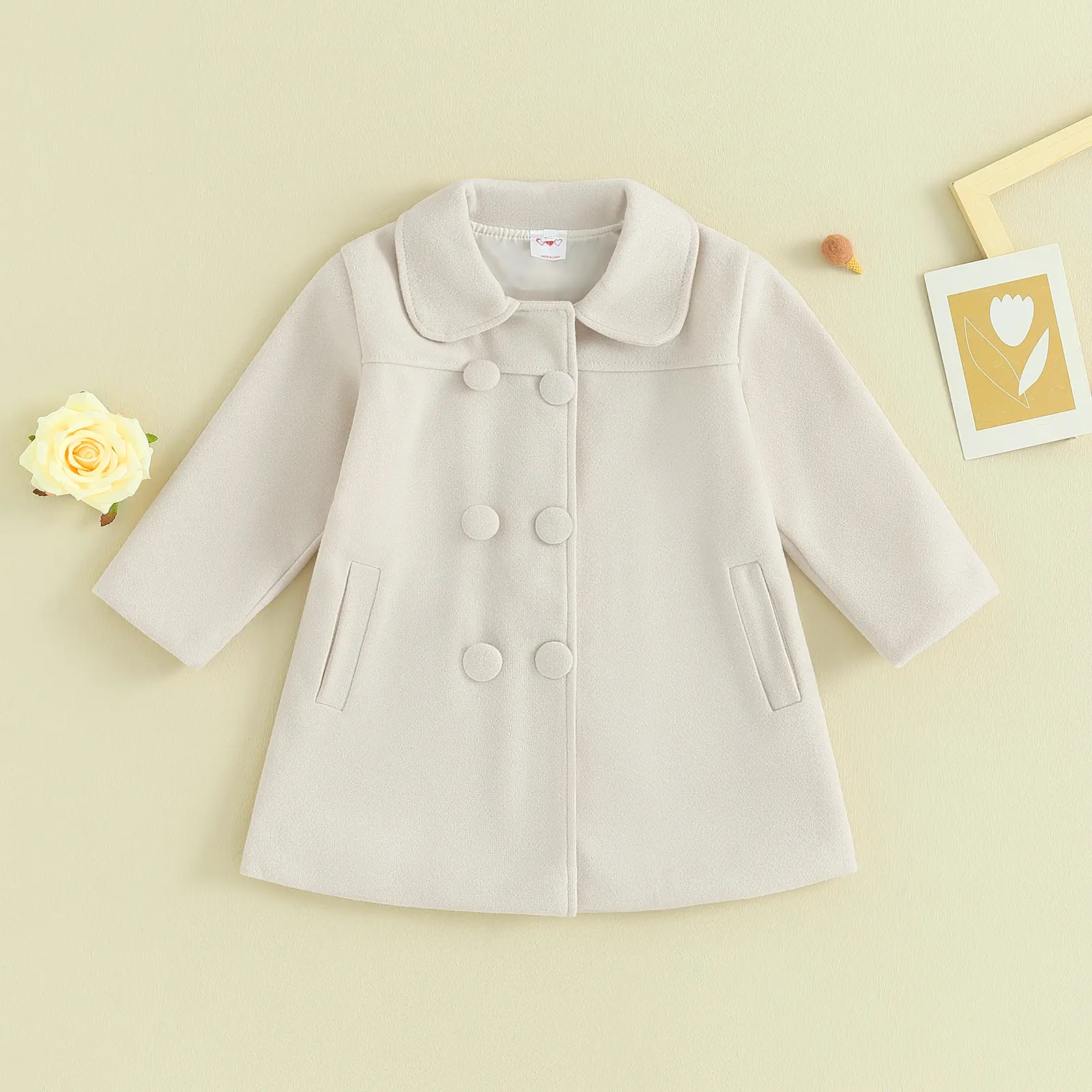 Girls Coat Kids Solid Color Long Sleeve Button Trench Outerwear Winter Warm Jacket-DY