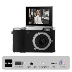 Flip-Screen CCD Style Digital Pocket Camera for Beginner Students Teenagers, Portable Selfie Compact Camera with 32G Memory Card, Card Reader, Converter Plug-in, DIY Decor Stickers and Lanyard, Perfect Gift for Back to School Season
