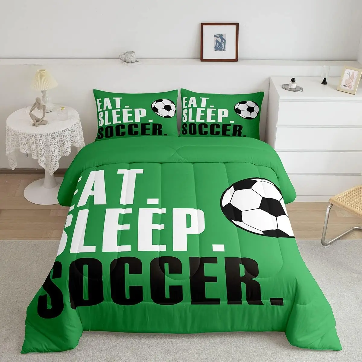 Feelyou Soft Bed Set - Microfiber Breathable Printed Bedding Set, Skin-Friendly, Machine-Washable, Modern Digital Print Duvet, Green, Twin, Toddler, RV, Queen & Multi-Size Options for Ball Games Themed Bedrooms