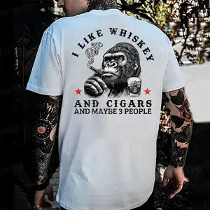 Monkeysober Pure Cotton Men's Suitable For All Seasons I Like Whiskey And Maybe 3 People Monkey Personalized Cool Fun Casual And Comfortable Gift T-shirt