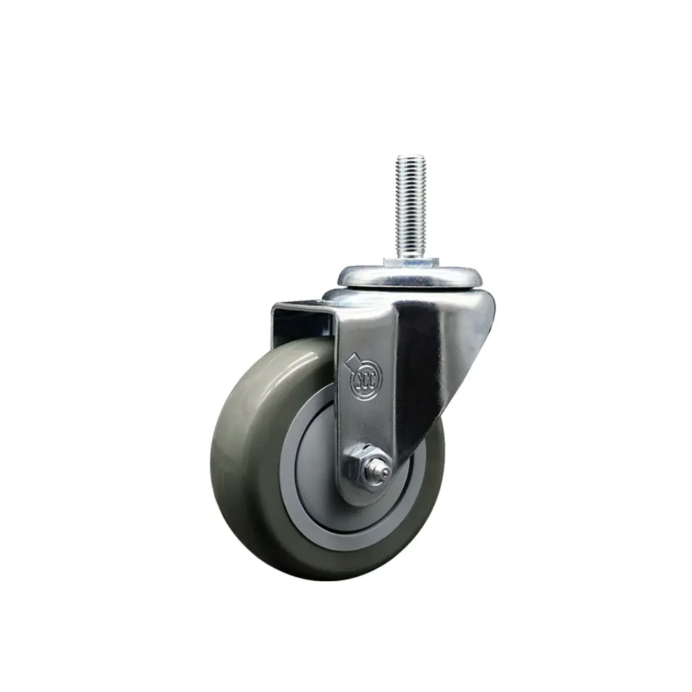 Service Caster SCC-TS20S3514-PPUB-58212 Polyurethane Swivel Threaded Stem Caster with Ball Bearings, 3.5x1.25 in Gray Furniture Moving Wheel, 1.25 in Width, 0.63 in Threaded Stem for Material Handling