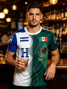 Mexican Honduras Guatemala Flag T-Shirt, Unisex Patriotic Cultural Short Sleeve Round Neck Top, Casual Fitted All over Print Tee for Men and Women, Casual Streetwear Top, Menswear
