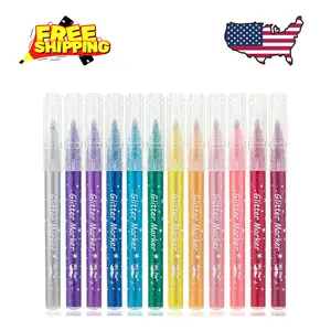 Glitter Markers, 12 pcs, Assorted Color, Medium Tip