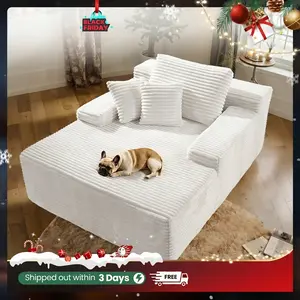 Orienflex 49'' Boneless Chaise Lounge with Cup Holders, Upholstered Sofa Bed with Throw Pillows and Armrests, Indoor Sleeper Chair- Luxurious Plush Corduroy Chair Bed for Living Room - No Assembly Required sectional couch apartment use
