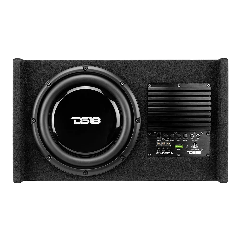 DS18 DS-EN-DF10A 10-Inch Amplified Shallow Down-Fire Car Subwoofer Enclosure, Includes Mini Car Audio Amplifier for Automotive Electronics, Subwoofer Speakers