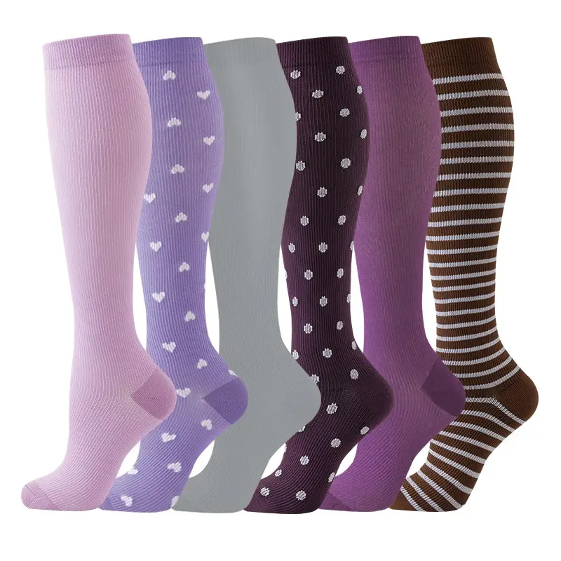 MhzyCaus 6 Pairs Calf Compression Socks for Women & Men-Smooth, Comfortable, Breathable Performance Knit, Secure Stay-Up Fit, Minimal Dot Design, for Walking, Gym, Casual Day & Everyday Wear