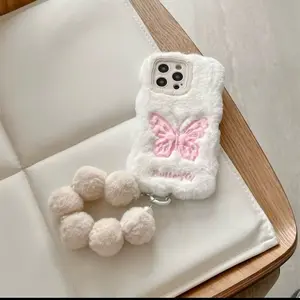 iPhone Butterfly Fur Phone Case with Colorful Beads and Butterfly Design