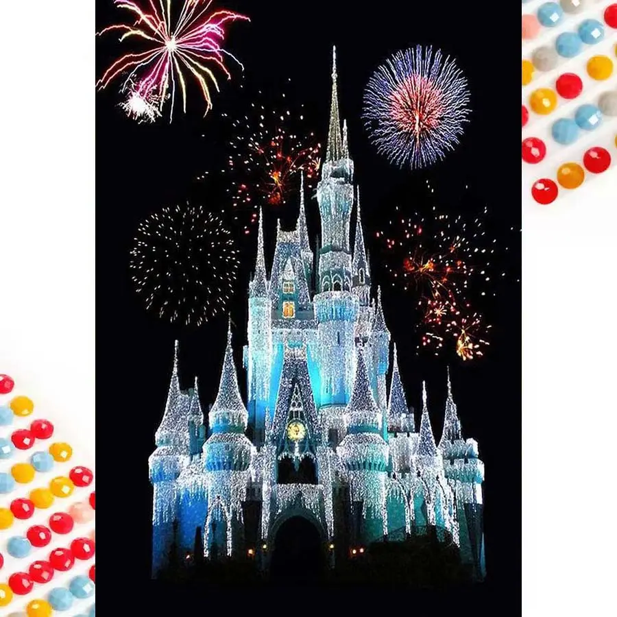 1 set DIY diamond painting kit, 5D diamond art kit, DIY decoration castle, fireworks, night view. Mosaic, diamond art, DIY art home decoration, Handicraft.