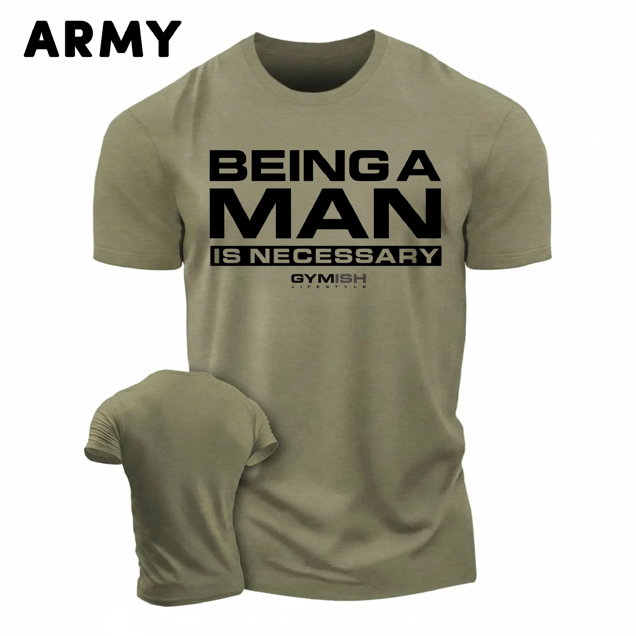 Gymish Men's Workout T-Shirt, Being A Man Is Necessary Lifting Tee, Tactical Fitness Gym Apparel
