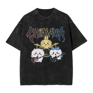 valentine shirts Novelty Chiikawa T-Shirt for Men Crew Neck Pure Cotton Washed T Shirts Rock Short Sleeve Tee Shirt Plus Size Clothes Menswear Top