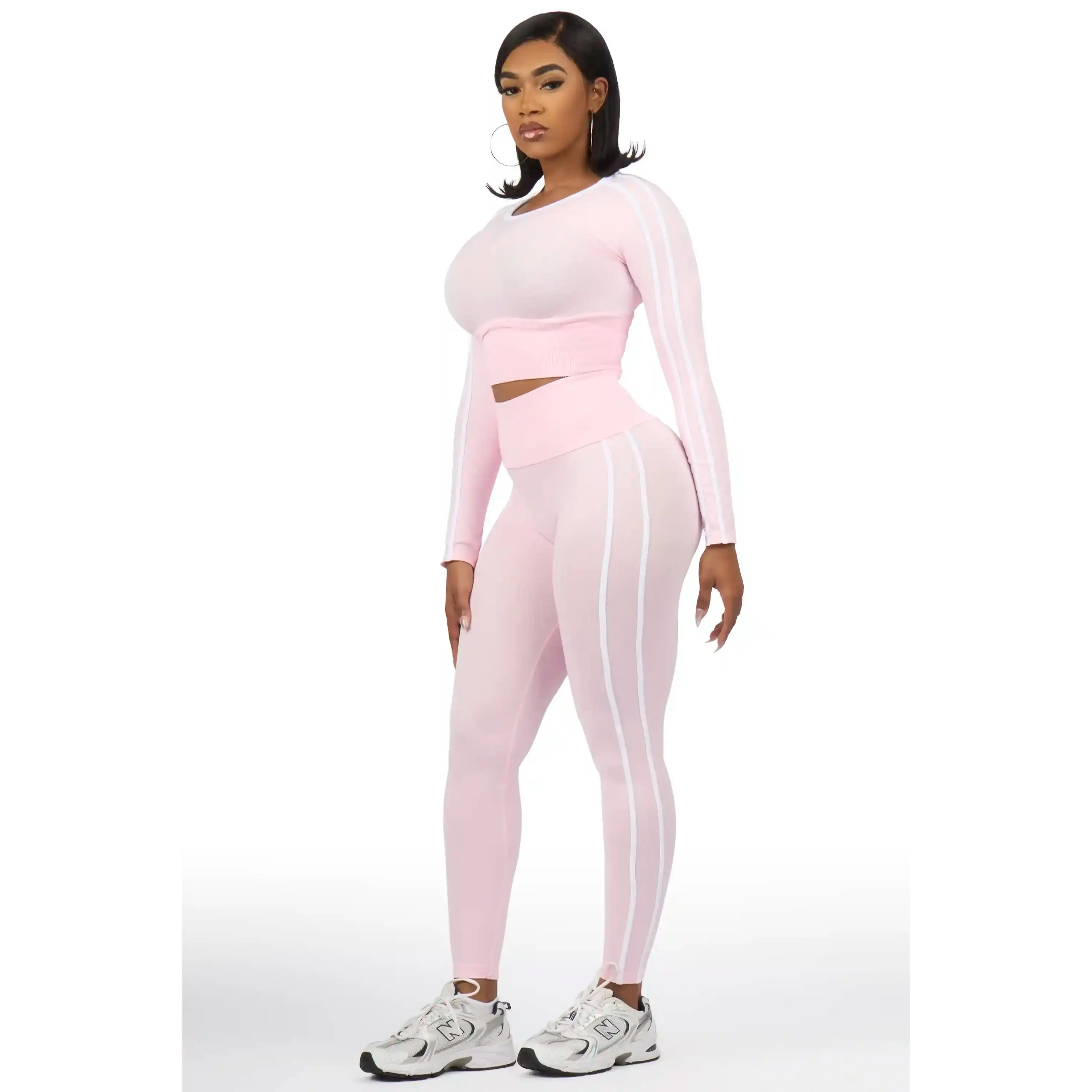 Zakkeyiah Pink Long Sleeve Active Legging Set