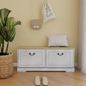 Entryway Bench with Hidden Shoe Storage – Flip-Top Drawers, Space-Saving Design. Seat Supports 2-3 Adults. 400 lbs Load Capacity. E1 MDF – Damp-Proof