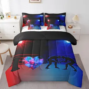 Feelyou 7-Piece Wrestling Sport Bedding Set - Microfiber Cloth, Breathable, High-Tenacity Fabric, Red & Blue Bed-in-A-Bag with Comforter, Sheets, Pillowcases for Kids Boys’ Room Decor (Multi-Size Pack), Seven Pieces