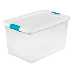 Clear 64-Quart Plastic Storage Bin with White Latch Lid – Stackable Container for Household, Office & Utility Storage
