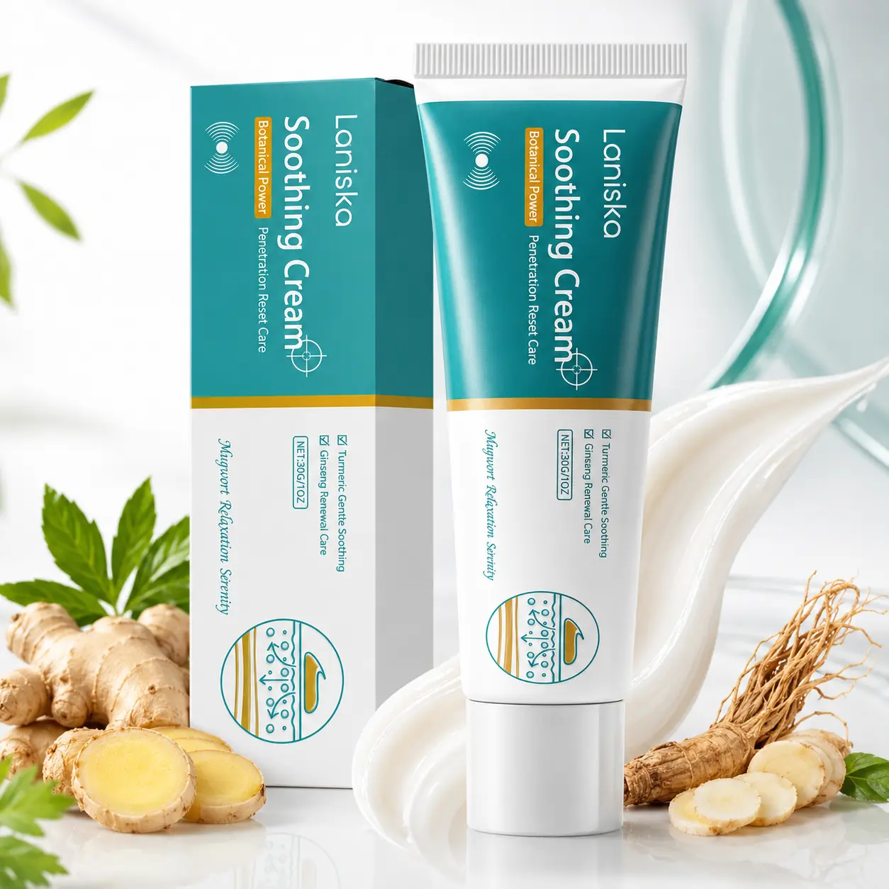 Laniska Plant-Based Botanical Soothing Massage Cream - Turmeric Ginseng Formula, Relaxation, Hydrating Care for Neck, Shoulder & Daily Body Self-Care