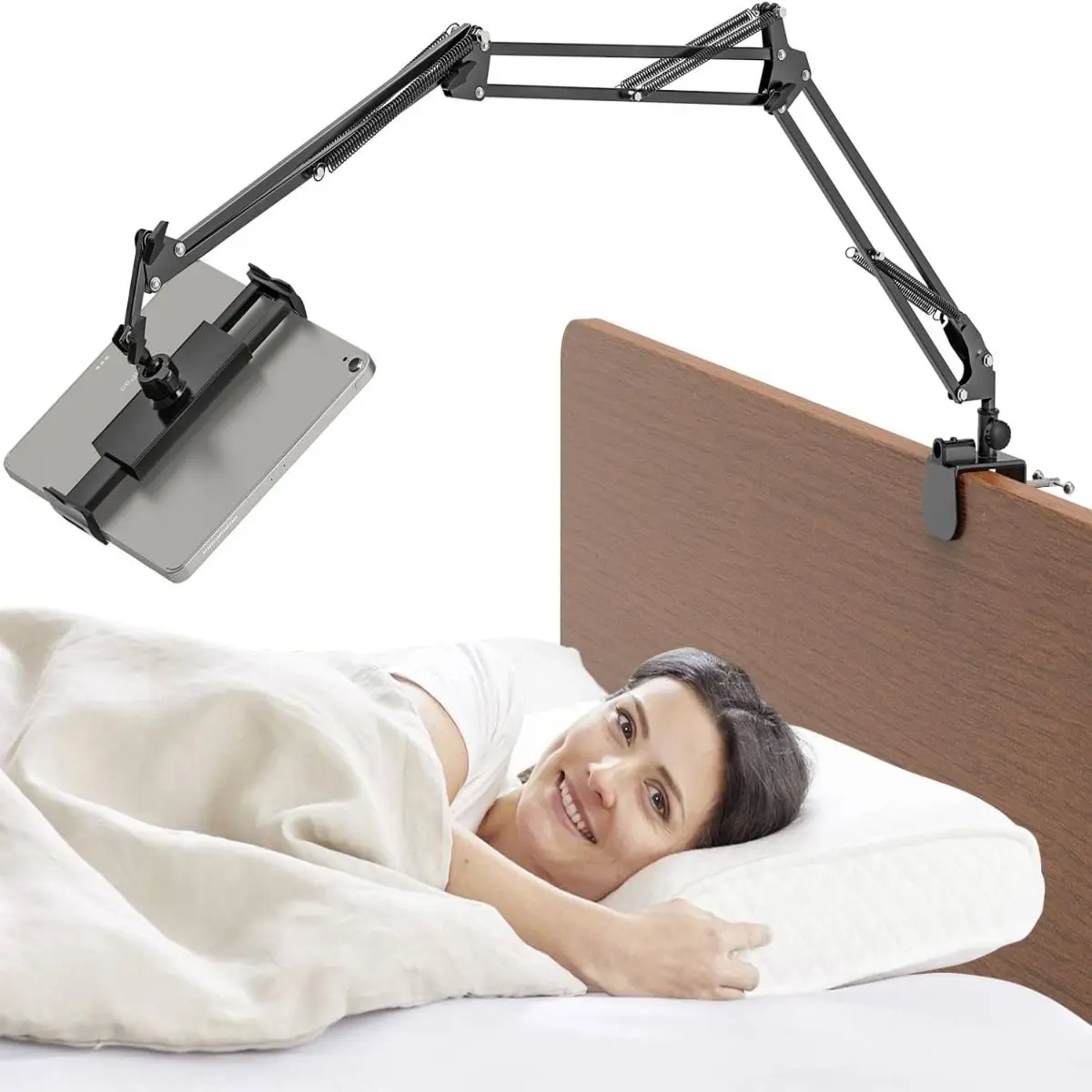 Durable Metal Tablet Holder - 360° Rotatable, 37.6in Foldable Aluminum Arm Mount, Adjustable for 4.7-12.9in Tablets, iPad mini/Air & Smartphones, Universal Electronics Accessories for Desk & Surface Devices, Kitchen Counter