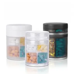 4-Compartment Airtight Pill Organizer -The upper and lower layers can be used separately. Moisture-Proof Vitamin Supplement Container, Large Capacity Travel Pill Bottle, BPA-Free Medicine Holder for Daily Vitamins, Fish Oil, Pills