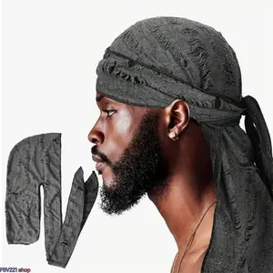 Breathable Textured Durag for Men - Soft, Silky, Long-Tailed Head Scarf for Waves, Everyday Wear outdoorfun