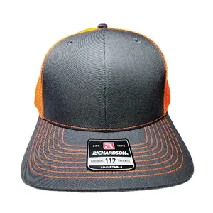 Blank Mesh Curved Bill Adjustable Snapback Trucker Baseball Hat Cap Fluorescent Orange and Gray R112