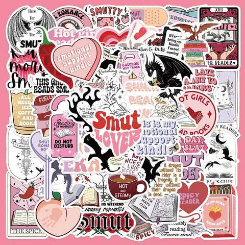 Bookish Smutty Reading Series Sticker, 52pcs/set Waterproof Decorative Sticker with 1 Count Box, Multicolor DIY Decorative Sticker for Phone Case, Laptop, Notebook, for Kindle, Helmet, Skateboard