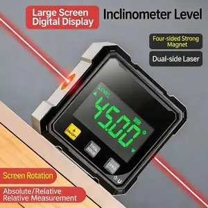 Digital Angle Meter with Electronic Laser Level, Quad Strong Magnet Protractor, Woodworking Measurement Tool, Precision Angle Finder