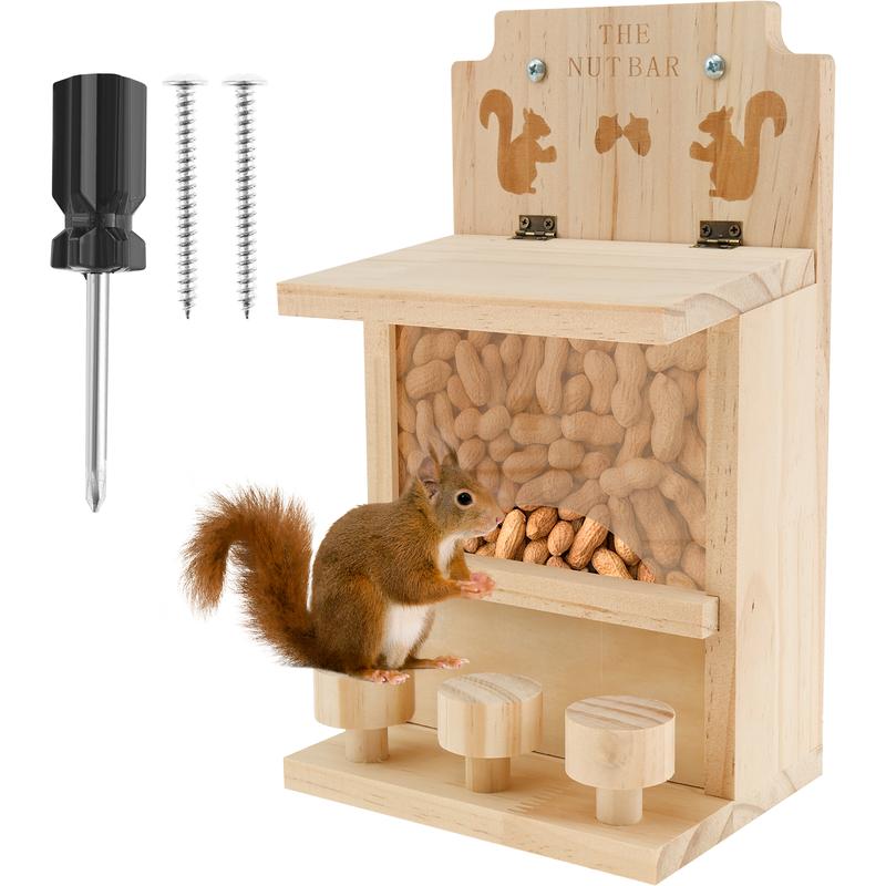 Wooden Squirrel Feeder Large Squirrel Feeders for Outside Cute Squirrel House Sturdy Squirrel Feeder Enduring Squirrel Feeders Decorative Squirrel House for Corn