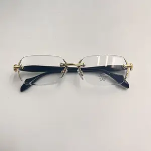 Blue Light Blocking Reading Glasses for Women Men Vintage Trendy Diamond-cut Rimless Eyeglasses