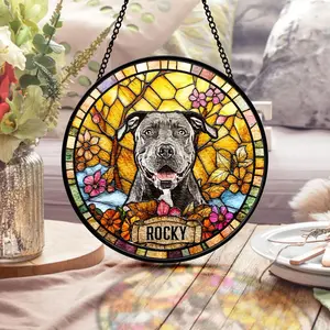 Personalized Pet Memorial Stained Glass Suncatcher – Custom Pet Photo Gift, Dog Cat Remembrance Keepsake, Rainbow Bridge Window Decor