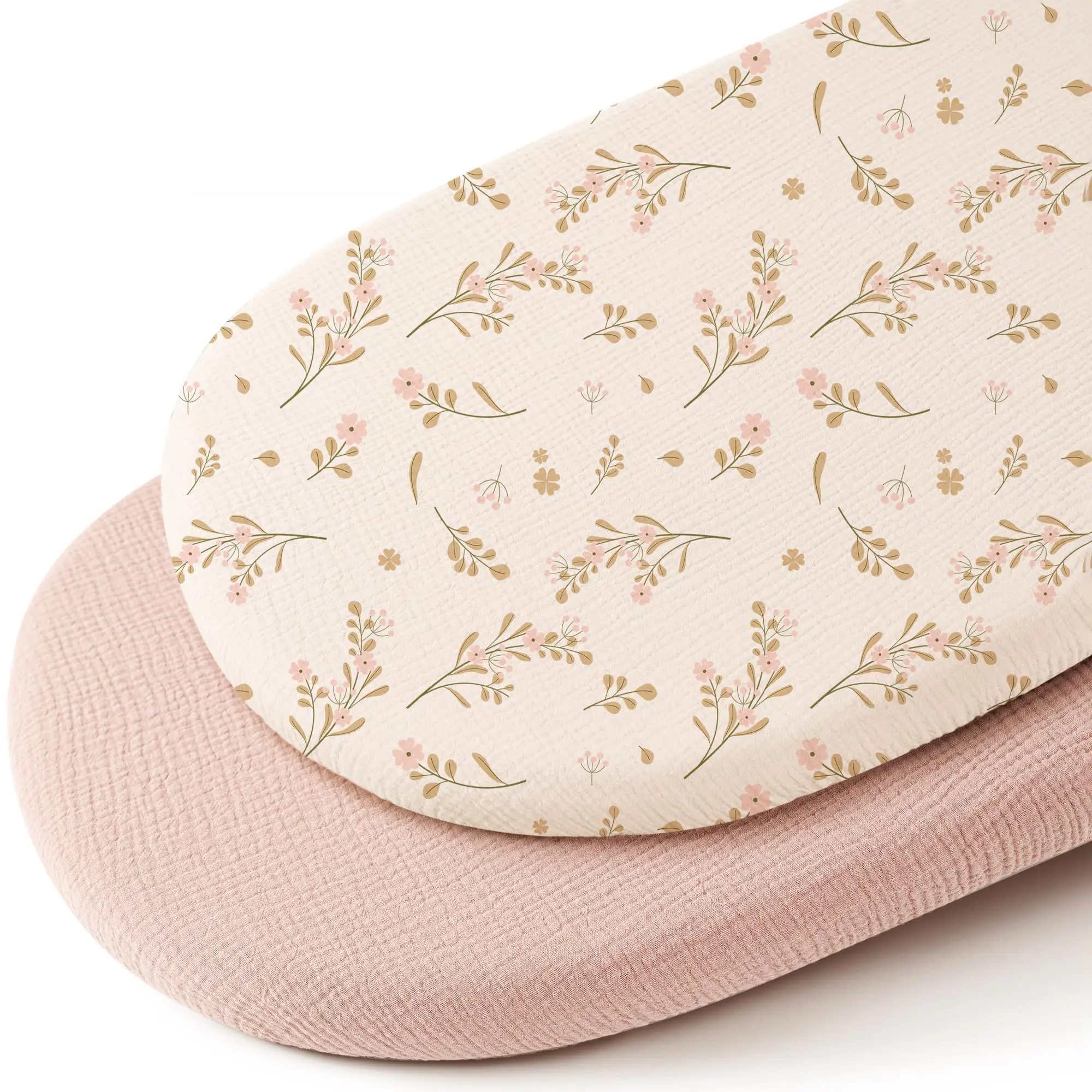 Floral Print Muslin Fitted Bassinet Sheets, 2 Counts Soft Breathable Baby Bassinet Sheets, Cradle Bedding for Baby Girl Boy