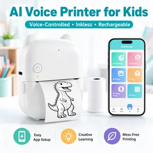 AI Voice Sticker Printer for Kids, Mini Inkless Printer, Rechargeable Learning Toy for Coloring Pages, Art & Crafts