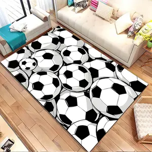Black-and-white soccer balls pattern. Printed pattern home carpet, suitable for living room, bedroom, kitchen mat, home decoration, carpet, and suitable as a holiday gift for family and friend