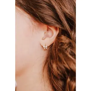 Gold Diamond Hoop Earrings 10mm Hinge Bow Hoops Hypoallergenic Waterproof for Sensitive Skin Kids & Adults