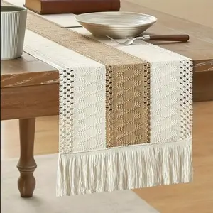 Bohemian Style Linen Table Runner, 12 Inch Wide, 35-108 Inch Long, Multiple Sizes, Rustic Home Decor, Wedding Party Farmhouse Decoration