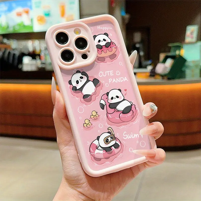 This adorable pink panda-themed phone case, made of TPU, is the perfect gift for panda lovers. It is compatible with iPhone 17/16/15/14/13/12/11 Plus/Pro Max, S21/S22/S23/S24/S25/S26.