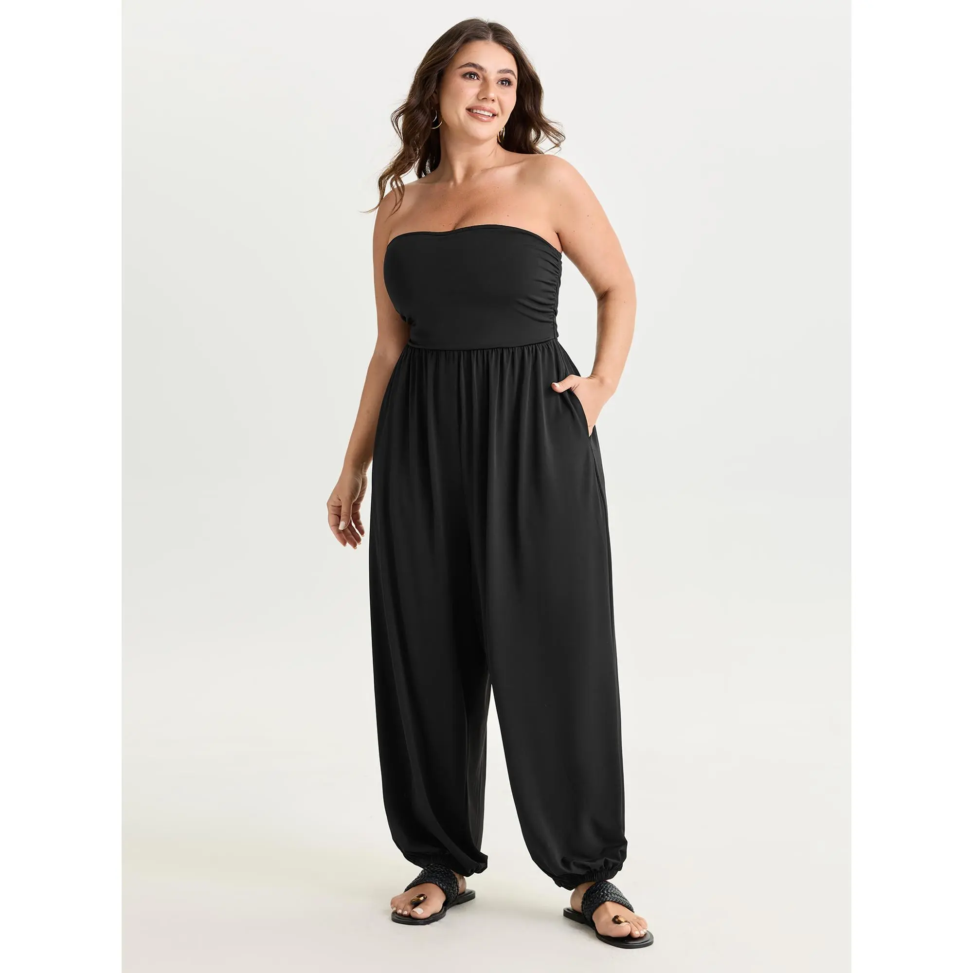 BLOOMCHIC Plus Size Suportive Bra Off-Shoulder Stretch Jumpsuit with Pockets [M–6X] Women Spandex,Summerfinds